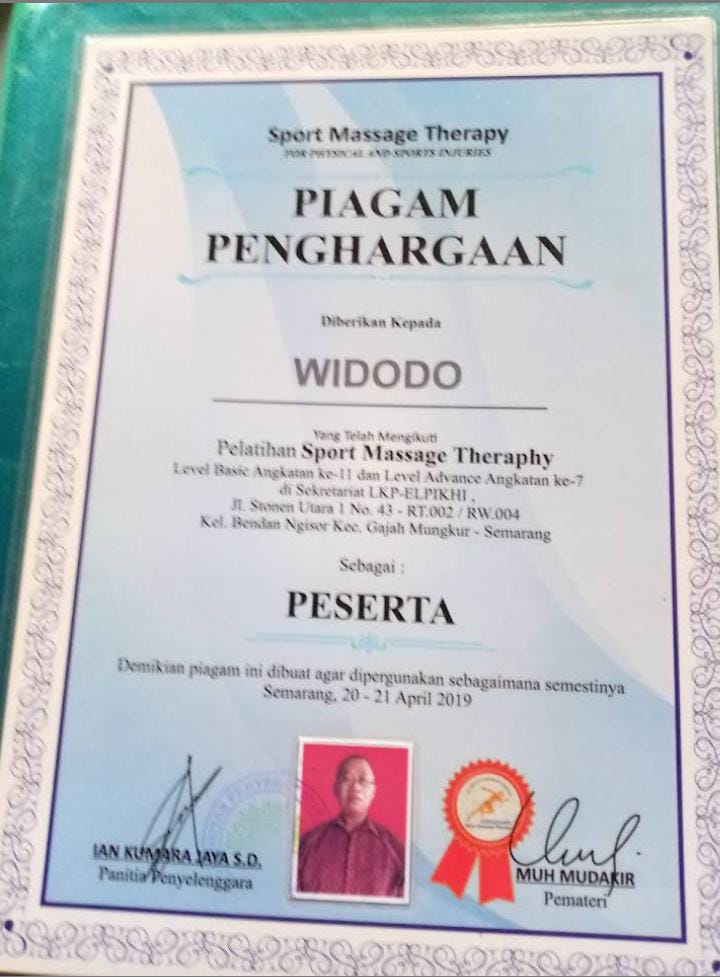 Sertifikat Penghargaan Sport Massage Therapy